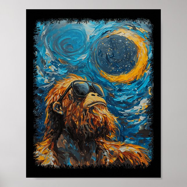 Total Solar Eclipse Van Gogh Starry Night Art Styl Poster (Vorne)