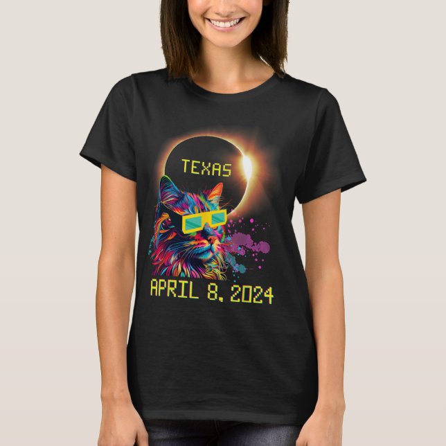 Total Total Solar Eclipse Cat 8. April 2024 Texa T-Shirt (Vorderseite)