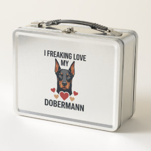 Total verliebt in Dobermann Hund Rote Herzen_1 Metall Brotdose