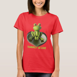 Total verliebt süßer Frosch sitzt auf herzförmigem T-Shirt