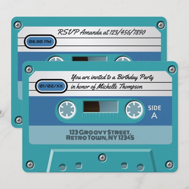 Totale Phantastische Groovy Retro Geburtstagsparty Einladung (Vorne/Hinten)