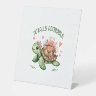 Totale Schildkröte mit Koralle Sockelschild