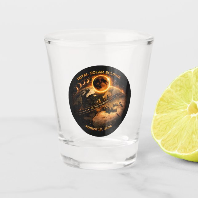 Totale Sonnenfinsternis 12. August 2026 Schnapsglas (Vorderseite)
