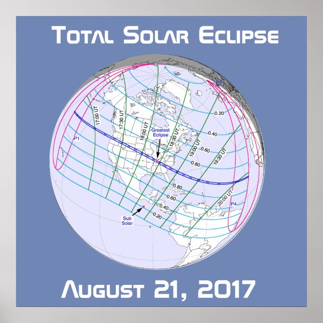 Totale Sonnenfinsternis 2017 Globaler Verlauf Poster (Vorne)