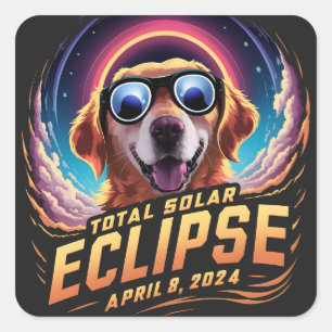Totale Sonnenfinsternis 2024 Golden Retriever Lieb Quadratischer Aufkleber