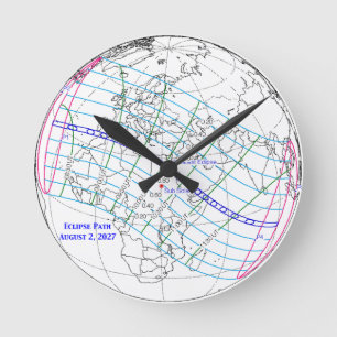 Totale Sonnenfinsternis 2027 Karte Runde Wanduhr