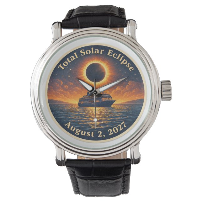 Totale Sonnenfinsternis 2. August 2027 Kreuzfahrts Armbanduhr (Vorderseite)