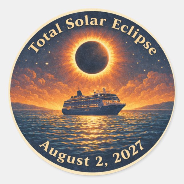 Totale Sonnenfinsternis 2. August 2027 Kreuzfahrts Runder Aufkleber (Vorderseite)
