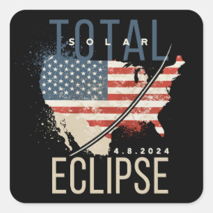 Totale Sonnenfinsternis 4.8.2024 Patriotische USA- Quadratischer Aufkleber