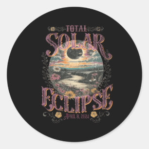 Totale Sonnenfinsternis 8. April 2024 Vintage Blum Runder Aufkleber