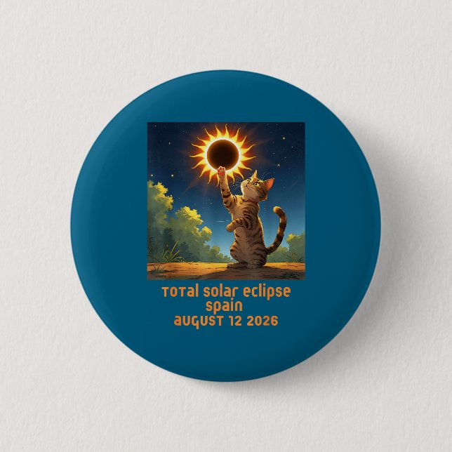 Totale Sonnenfinsternis Katze Spanien Illustration Button (Vorderseite)