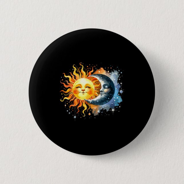 Totale Sonnenfinsternis Mond Sonne Design Button (Vorderseite)