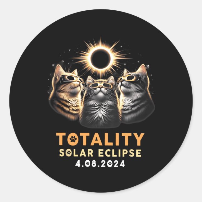 Totality Three Cats mit Brillen-Solar-Eclipse Runder Aufkleber (Vorderseite)