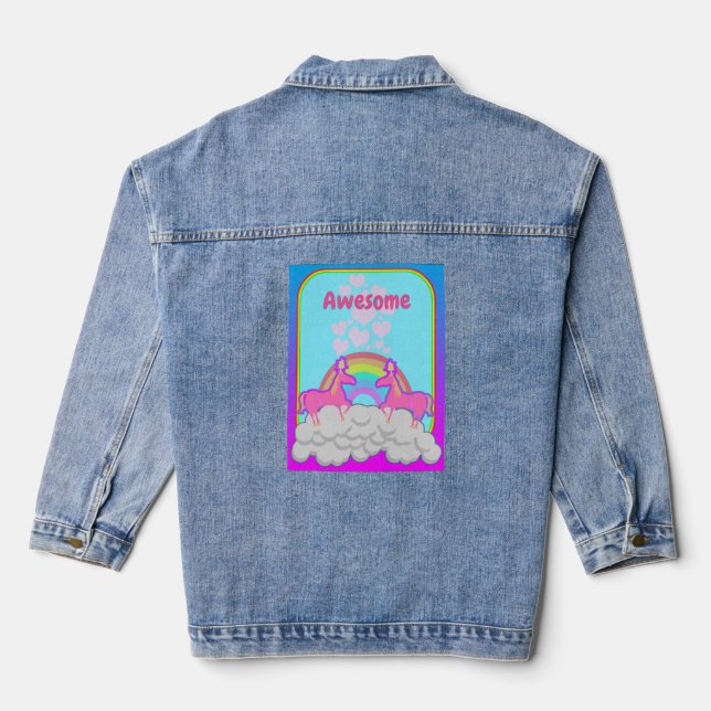 Totally 80er Fun Neon Inspiriert Unicorn Jeansjacke (Rückseite)