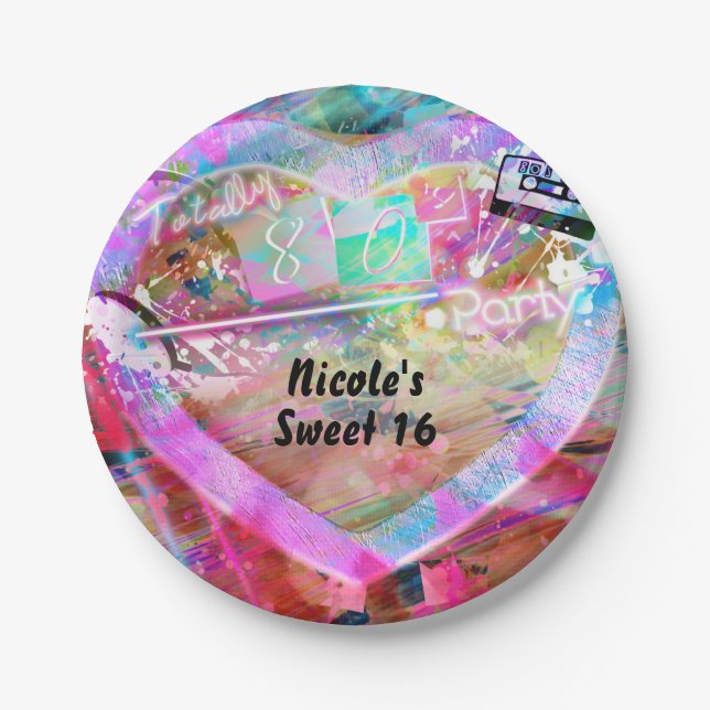 Totally 80's Bright Fun Heart Birthday Party Pappteller (Vorderseite)