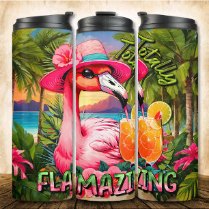 Totally Flying Pink Flamingo Beach Drink Thermosbecher