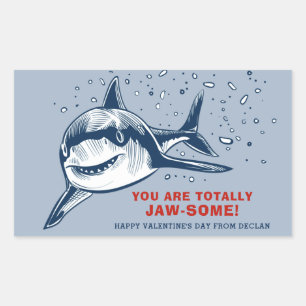 Totally Jaw-some Shark Kids Valentine Rechteckiger Aufkleber
