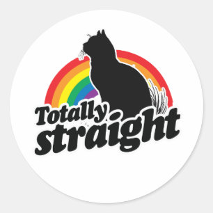 TOTALLY STRAIGHT CAT - WEISS - WEISS -.png Runder Aufkleber