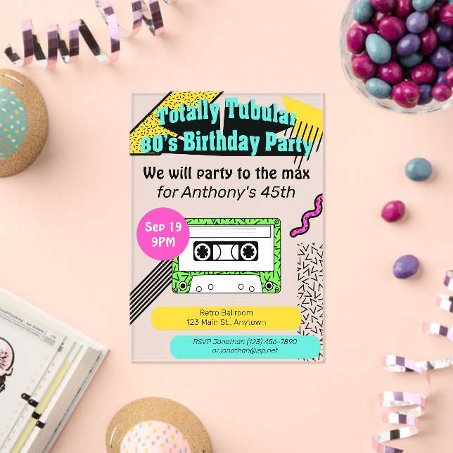 Totally Tubular 80er Geburtstagsparty Acryleinladungen (Insitu (Feier))
