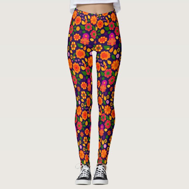 Totally Wild in den 1970er Jahren Inspirierte Blum Leggings (Vorderseite)