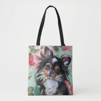Totasche mit Chihuahua-Kunst| Blumen