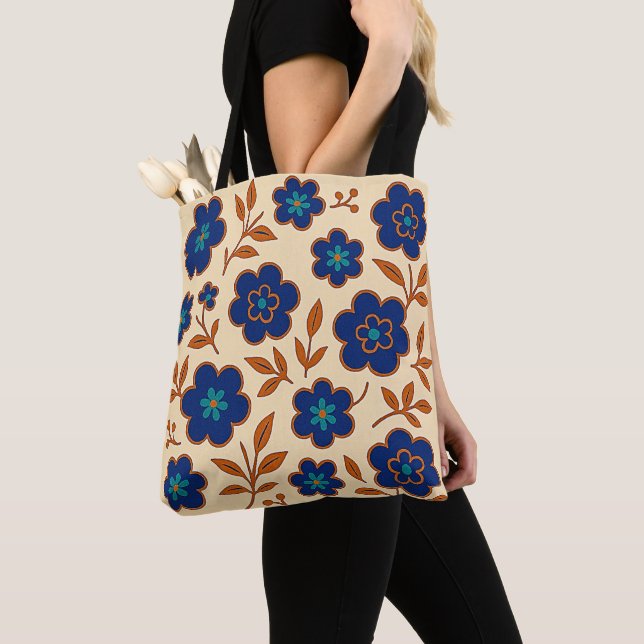 Totbeutel aus Beige und Blauer Flora (Von Nahem)
