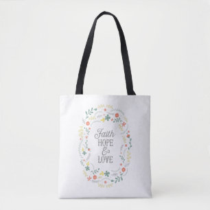 Tote Bag Bibelzitat Glaube Hoffnung Liebe Blumenkr
