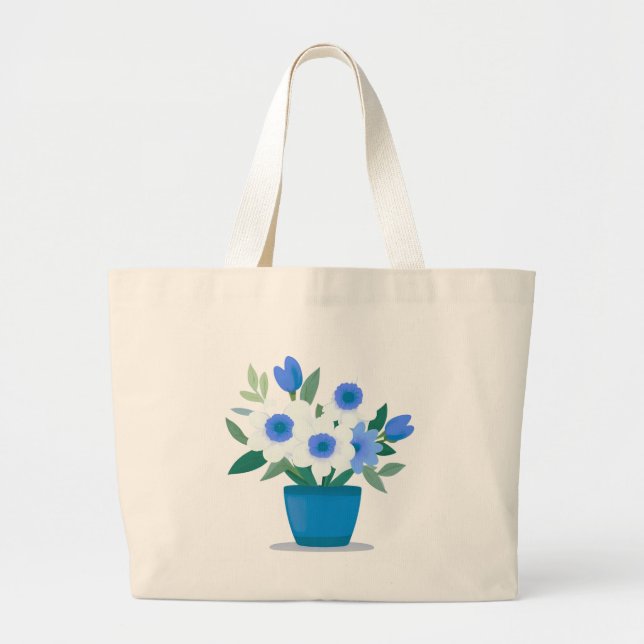 Tote Bag-Blue Flower Design Jumbo Stoffbeutel (Vorne)