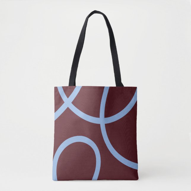 Tote Bag – Blue Lines on Burgundy (Vorderseite)