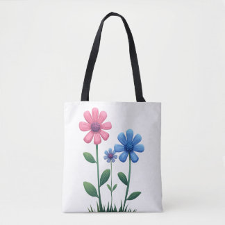 Tote Bag Blue & Pink flower