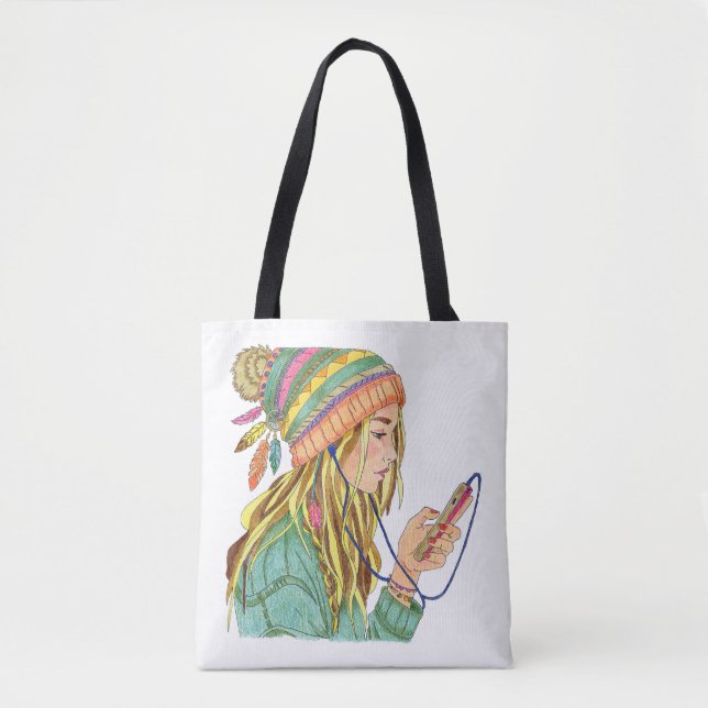 Tote Bag Boho Hat Girl (Vorderseite)