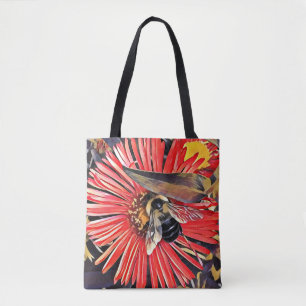 Tote Bag Bumblebee auf der Blume Zinnia