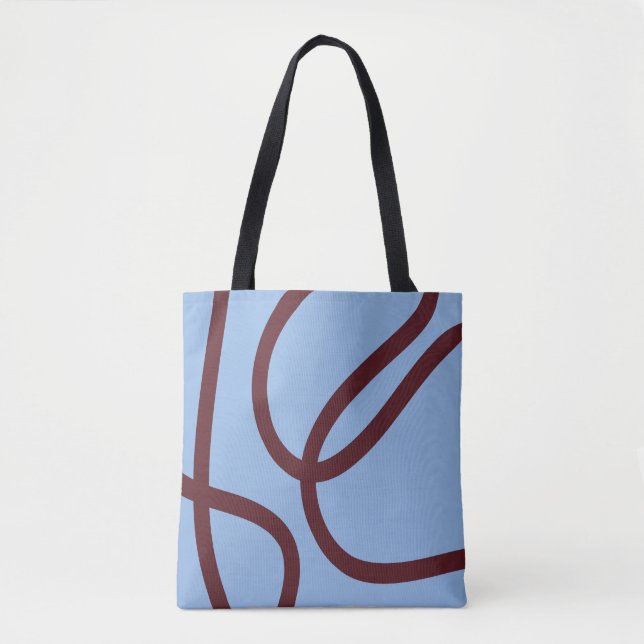 Tote Bag – Burgundy Lines on Blue (Vorderseite)