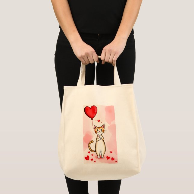 Tote Bag Cat Love Red Hearts  Tragetasche (Vorderseite (Produkt))