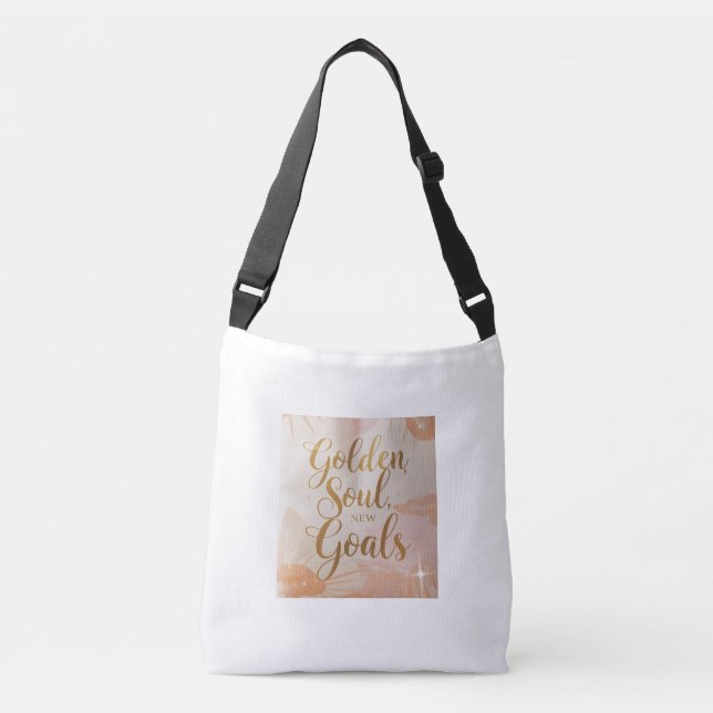 Tote Bag Design – “Golden Soul, New Goals.” – Gold Tragetaschen Mit Langen Trägern (Vorderseite)