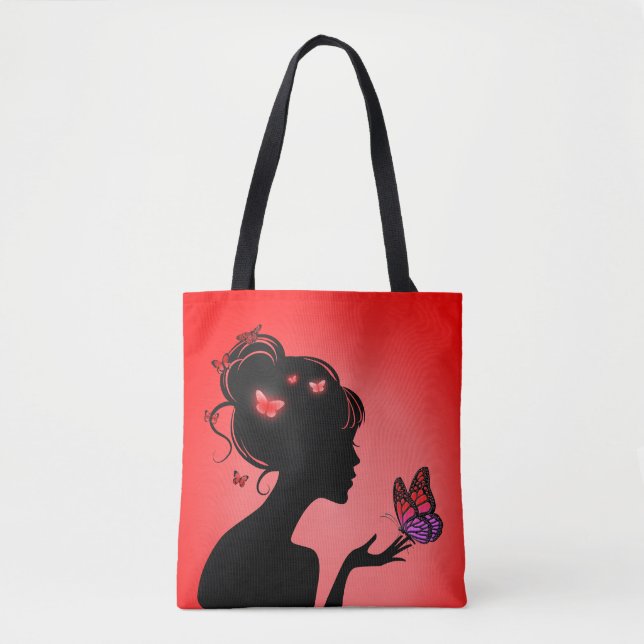 Tote Bag Die rote Schmetterlingsfrau (Vorderseite)