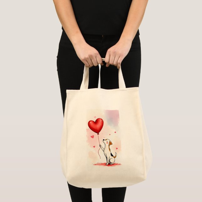 Tote Bag Dog Pink Hearts  Tragetasche (Vorderseite (Produkt))