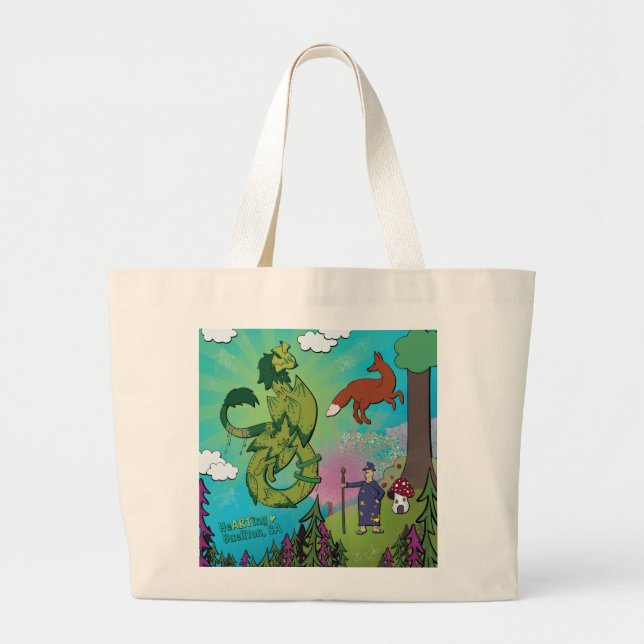 Tote Bag - Drachen im Wald Jumbo Stoffbeutel (Vorne)