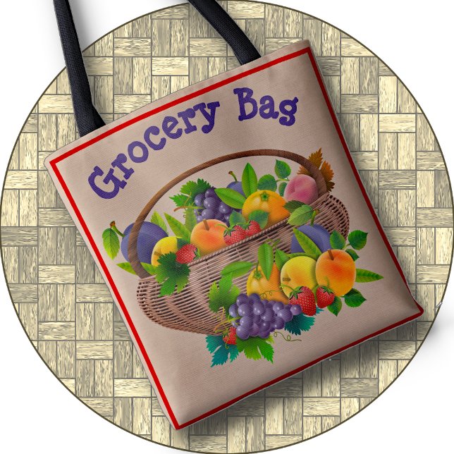 TOTE BAG - farbenfroher Obstkorb #2 - zweiseitig (A great Tote Bag for groceries or anything else. Available in 3 sizes. Text can be modified.)