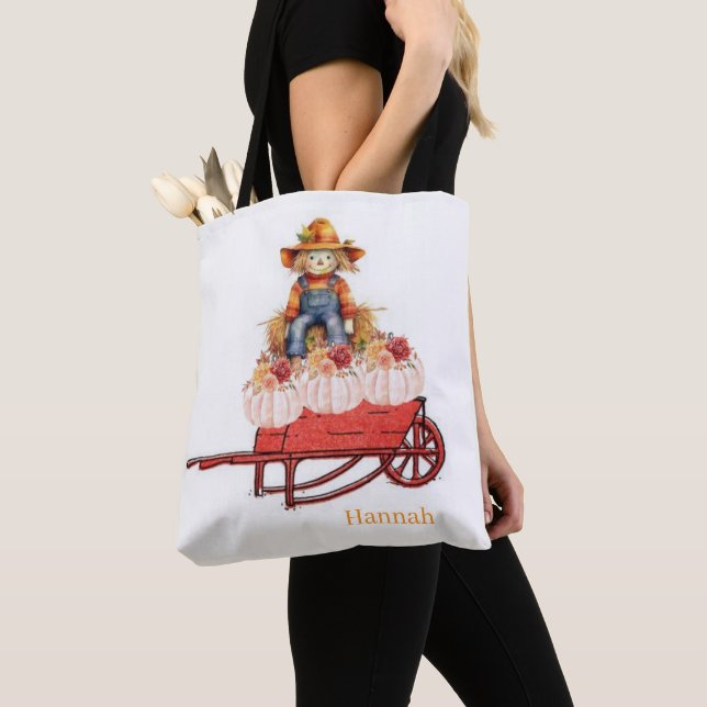 Tote Bag, Frohes Halloween Vogelscheuche Kürbis (Von Nahem)