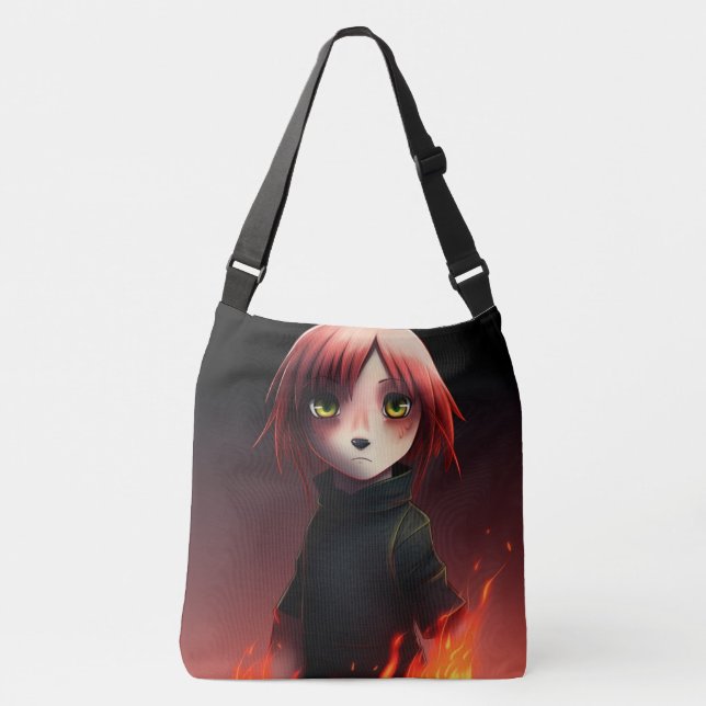 Tote Bag Girl with Fire Tragetaschen Mit Langen Trägern (Vorderseite)