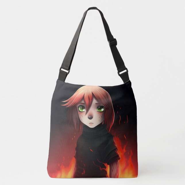 Tote Bag Girl with Fire Tragetaschen Mit Langen Trägern (Vorderseite)