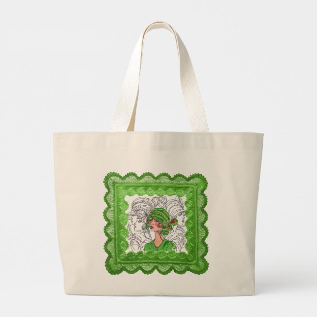 Tote Bag Green Flapper Girl Jumbo Stoffbeutel (Rückseite)