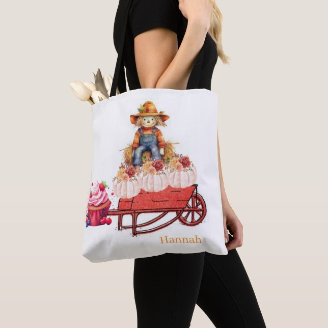 Tote Bag, Halloween Geburtstag Vogelscheuche Pumpk (Von Nahem)