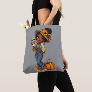Tote Bag Herbst mit süßem Vogelscheuchen-Mädchen