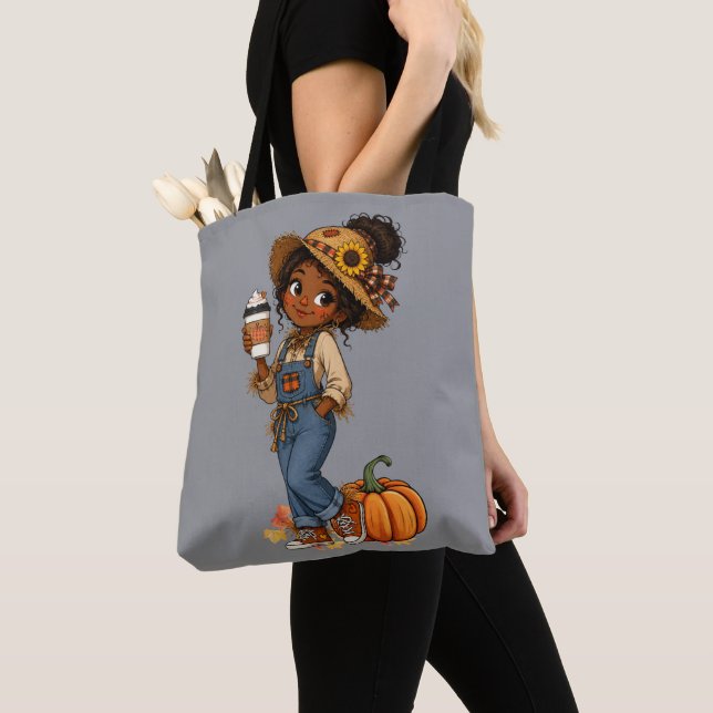 Tote Bag Herbst mit süßem Vogelscheuchen-Mädchen (Von Nahem)