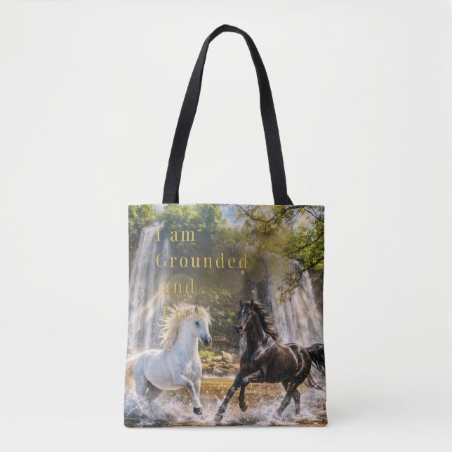 Tote Bag „Ich bin geerdet und frei“ Pferd Wasserfa (Vorderseite)