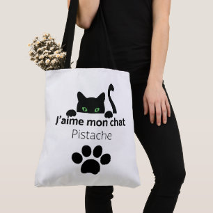 Tote Bag Ich liebe meine Katze Pistache