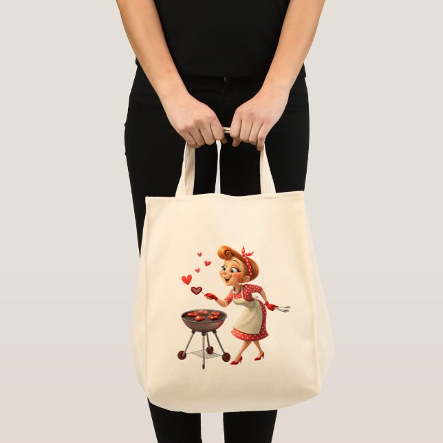Tote Bag Lady Kochen Liebe Rote Herzen  Tragetasche (Vorderseite (Produkt))