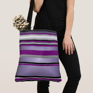 Tote Bag Lila Grau Schwarz-weißes Streifenmuster